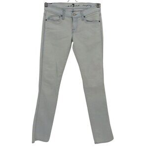 7 For All Mankind Womens 25 Straight Leg Light Blue White Washed Denim Jeans
